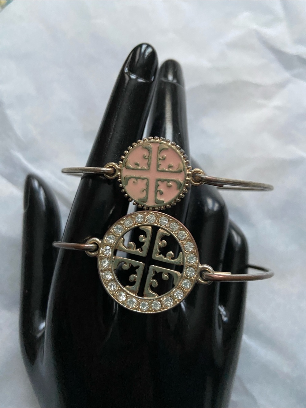 Set of Bangle Bracelets one with Crystals and one with Enamel